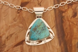 Native American Jewelry Genuine Kingman Turquoise Sterling Silver Pendant